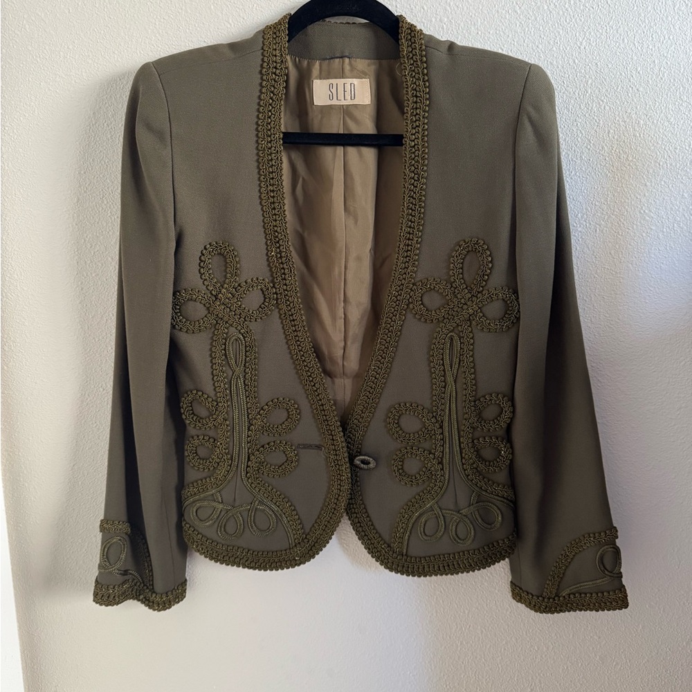 Vintage SLED Olive Green Embroidered Blazer Women’s  Statement Jacket